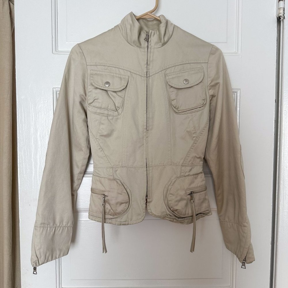 Banana Republic cream cotton Utility Biker Jacket Bomber SS04